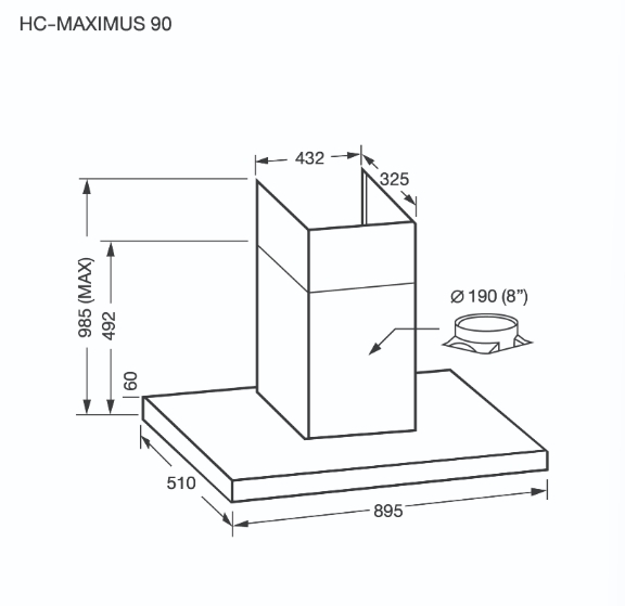 เครื่องดูดควันติดผนัง แบบกระโจม รุ่น HC-MAXIMUS-90