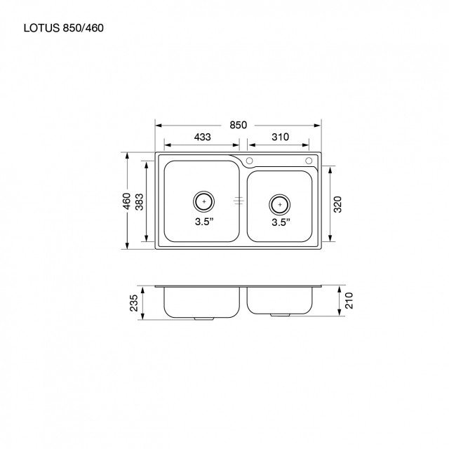 ซิงค์ล้างจานอเนกประสงค์ รุ่น LOTUS 850/460