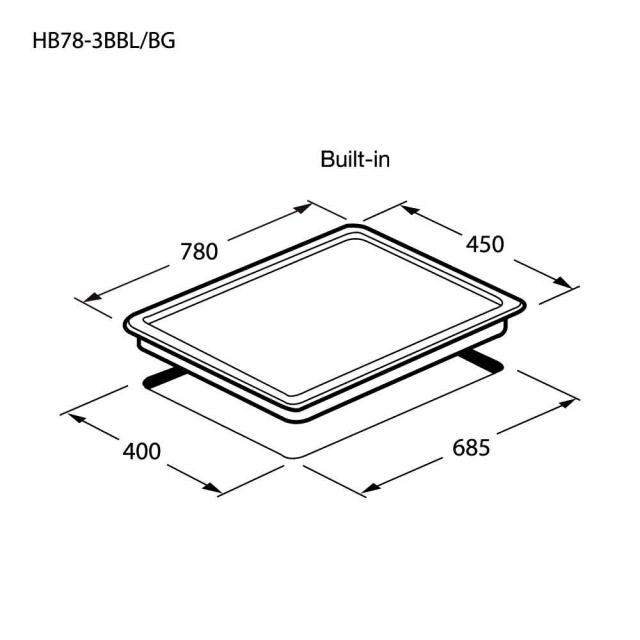 เตาแก๊ส 3 หัว แบบฝัง ฐานกระจกนิรภัย HB78-3BBL/BG