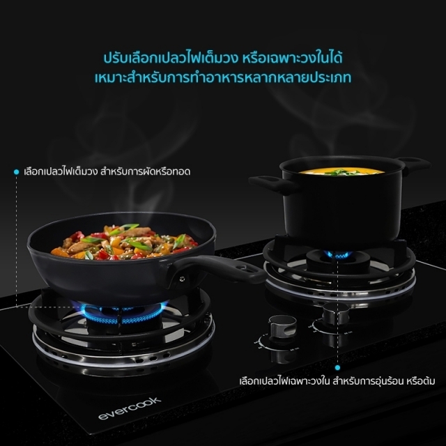 เตาแก๊ส 2 หัว เตาแก๊สแบบฝัง ฐานกระจกนิรภัย SMART II