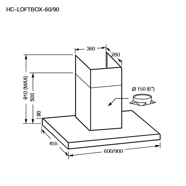 เครื่องดูดควันติดผนัง แบบกระโจม รุ่น HC-LOFTBOX-90